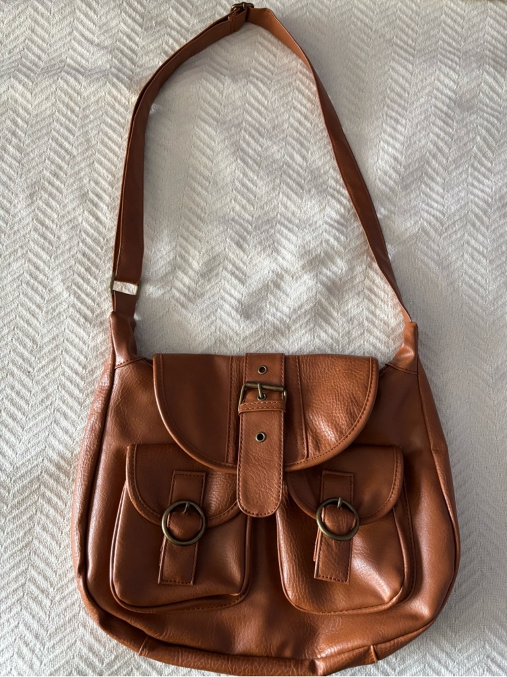 Classic Brown Leather Like Shoulder Bag
